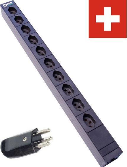 Produktbild RND Electronics Steckdosenleiste 10x Schweizer Steckdose Typ J (T23) - Schweizer Stecker Typ J (T23) Schwarz 3m (10 x, Typ 23, 3 m)