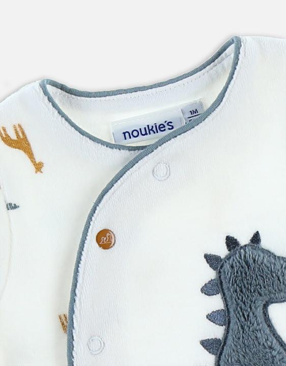 Produktbild Noukies Strampler Velours mit Tieren Weiss/Blau Gr. 68 (68)