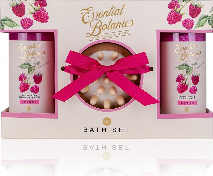 Accentra Badeset ESSENTIAL BOTANICS - FRUITS in Geschenkbox, inkl. 200ml Schaumbad, 260g Badesalz, Massagebür (Haarpflege set)