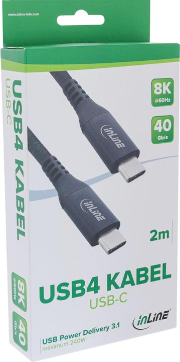 Image du produit InLine ® USB4 Kabel, USB-C Stecker/Stecker, 8K60Hz, schwarz, 2m (2 m, USB 4.0, 240 W)