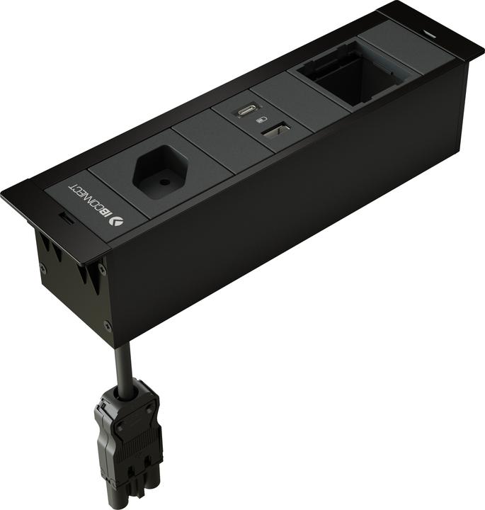 Produktbild IB Connect CUBOBOX Steckdosen. schwarz S 3-fach 1x Typ 13 1x USB-A/C 1x Leer (1 x, Typ 13, USB)