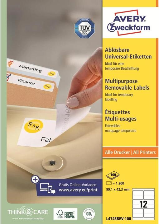 Image du produit Avery Étiquettes universelles, ablösbar