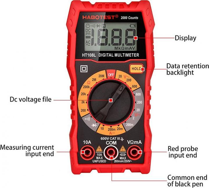 Image du produit Habotest HT108L Multimètre numérique universel (CAT III 600V)