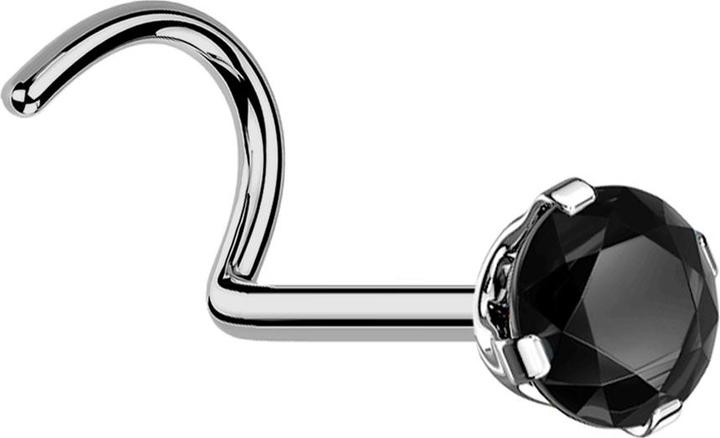 Produktbild Star Piercing Nasenstecker gebogen silber runder Kristall schwarz gefasst (Titan G23, ohne Messing)