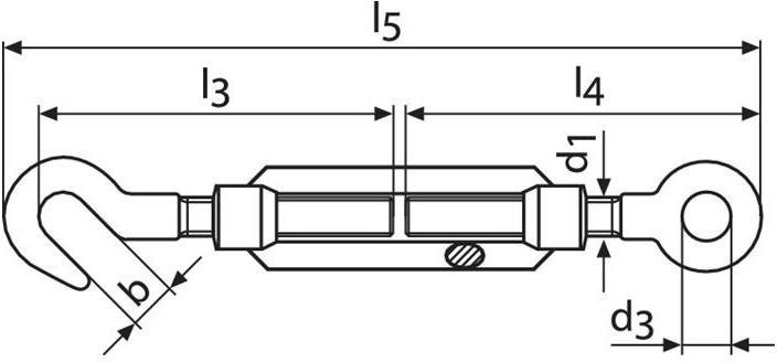 Actual product image Kleinsorge Turnbuckle DIN 1480 M12 length 238 - 318 mm with hook and eye galvanised