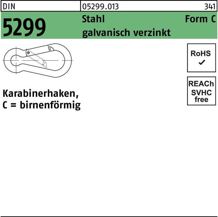 Produktbild Feuerwehrkarabinerhaken DIN 5299 Form C birnenförmig C 40 x 4 Stahl galvanisch verzinkt galvanisc...