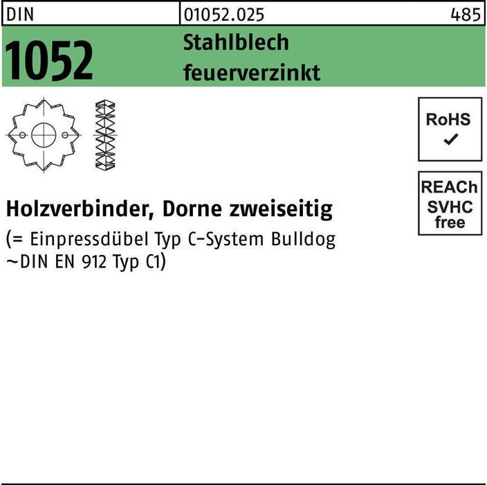 Produktbild Holzverbinder DIN 1052 zweiseitig 48 M 12-M 16 Stahlblech feuerverzinkt feuerverzinkt (Rundholzverbinder, 200 Stk.)