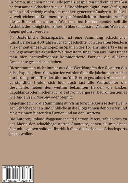 Produktbild 64 Unsterbliche Schachpartien (Deutsch, Carsten Peters, Roland Voggenauer, 2024)