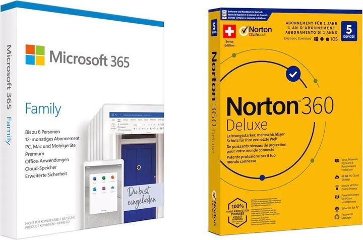 Produktbild Microsoft 365 Family FR inkl. Norton 360 Deluxe 1 Jahr 5 Devices