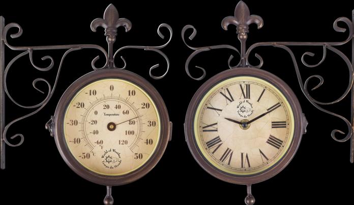 Actual product image Esschert Design Garden clock station with thermometer 25 x 28.5 cm, Beige/Brown (25 cm)
