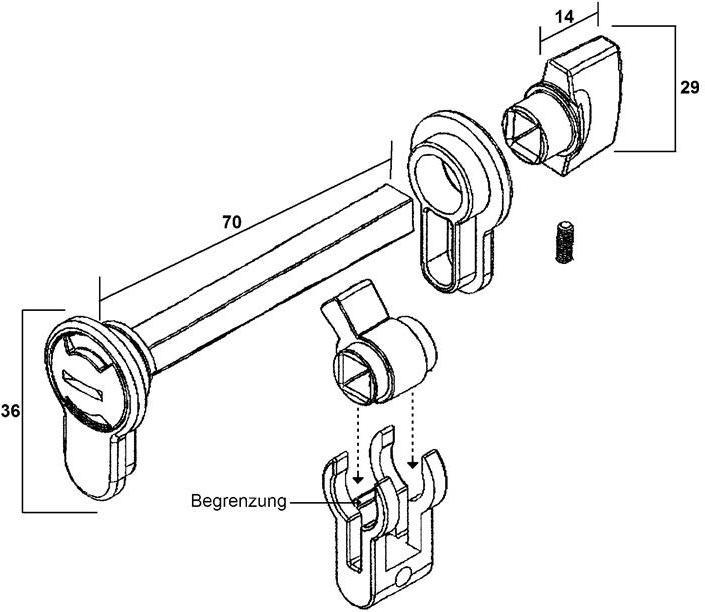 Produktbild Schlegel WC-/Badmodul 007/7100 PZ 100 mm vorgerichtete Türen Aluminium Druckguss mit Zubehör (Profilzylinder)