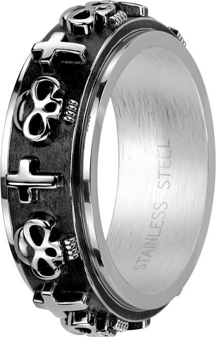 Star Piercing Ring silber mitte schwarz mit Totenköpfe und Kreuze (Chirurgenstahl 316L, ohne Messing)