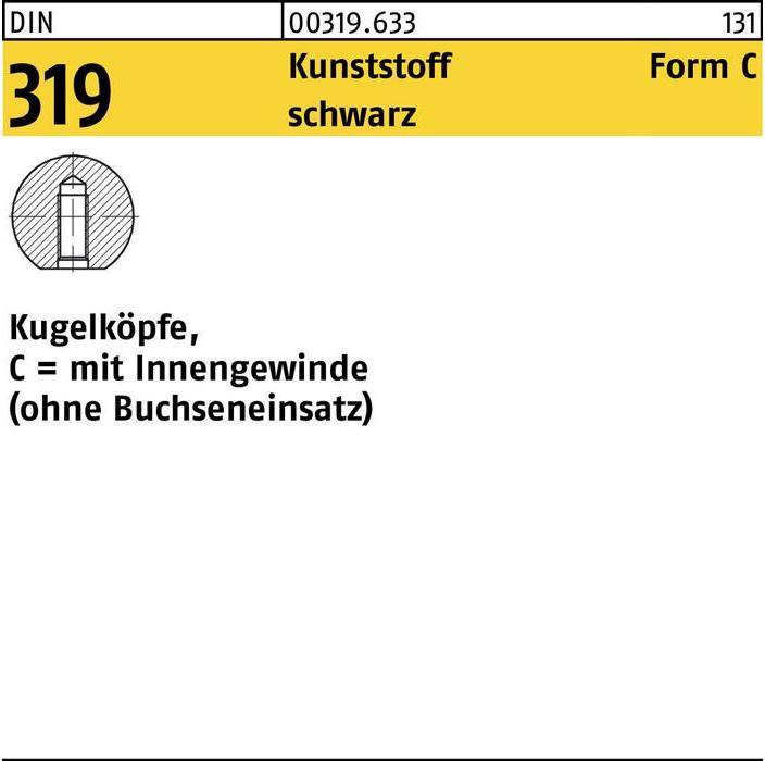 Produktbild Kugelknopf DIN 319 Form C 16 M 4 Kunststoff schwarz (Türknopf)