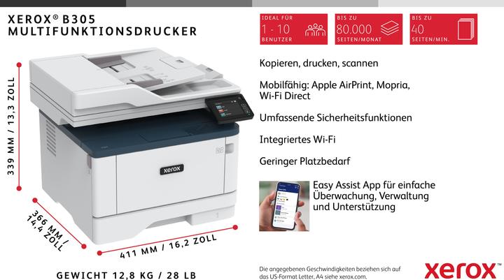 Produktbild Xerox B305V DNI Multifunktionsdrucker (Laser, Schwarz-Weiss)