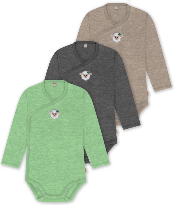 Actual product image Normani Set of 3 baby body wrap long sleeve toddler bodysuit made from merino wool - 9357 (74)