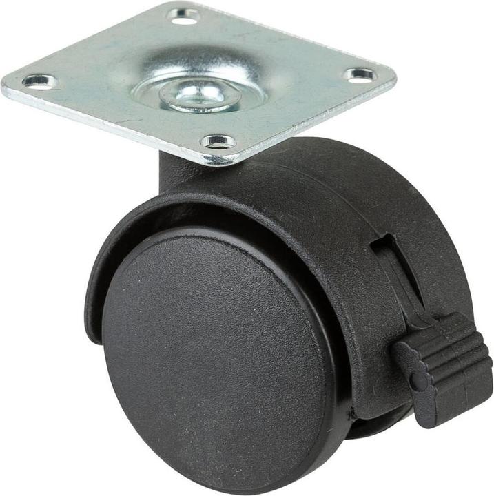 Actual product image BS Rollen Plastic twin lockable castor wheel dm 40 mm load cap. 30 kg with bolt-on plate polyamide black, R...