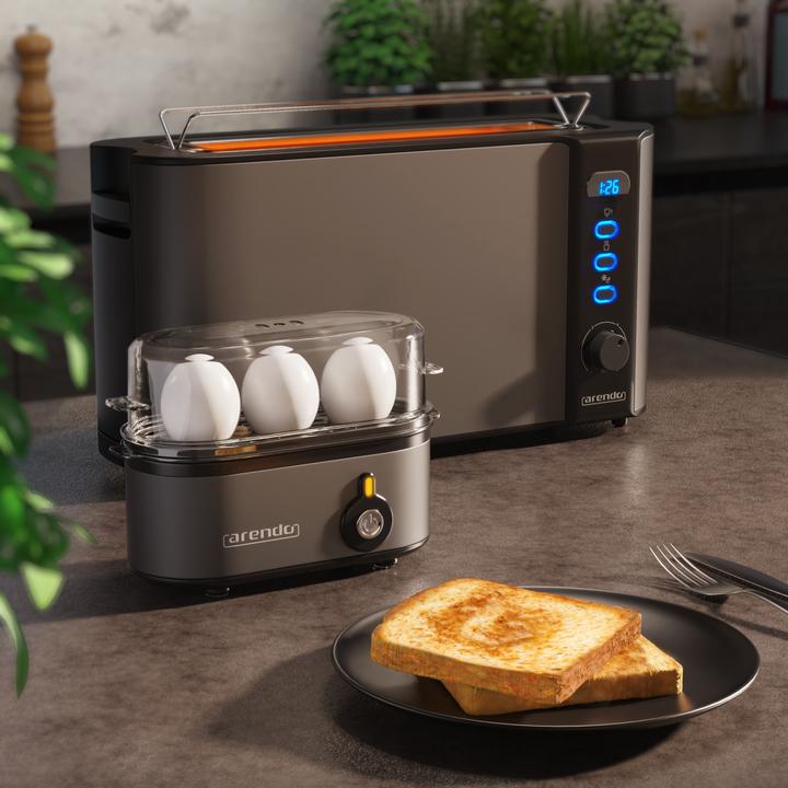 Immagine prodotto Arendo Set per la colazione, tostapane a 2 fessure lunghe con piano per il pane e scaldauova per 3 uova