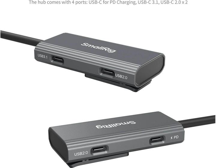 Actual product image SmallRig 4598 4 in 1 USB C Hub PD 100W / USB C 3.1 / USB C 2.0 with Audio Adapter x 2 (USB-C, 3 Ports)