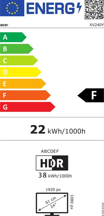 Energy Label Acer Monitor Nitro XV240YPbmiiprx (1920 x 1080 pixels, 23.80")