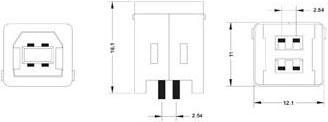 Produktbild Velleman USB-BUCHSE, TYP B, 'SINGLE CONNECTOR' 180°, PCB-MONTAGE