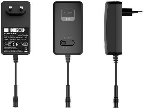Actual product image Velleman COMPACT SWITCHING POWER SUPPLY WITH SELECTABLE OUTPUT - 100-240 V - 3 to 12 VDC - 2.5 A + 6 tips