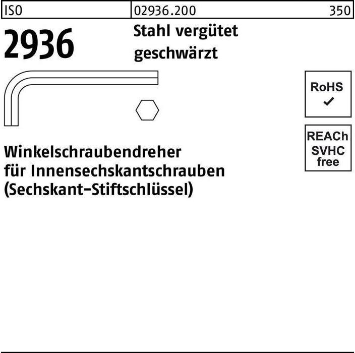 Produktbild Winkelschraubendreher ISO 2936 Innen-6-kant SW 2,5 Stahl vergütet geschwärzt