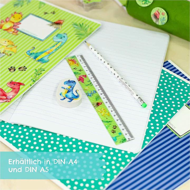Actual product image Papierdrachen Exercise books set of 4 DIN A5 - Dino (VE 4) (A5, Checked, No binding)