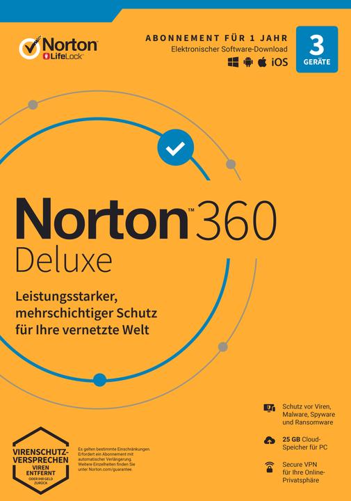 Actual product image Norton LifeLock 360 Deluxe 25GB Download Code (1 User, 3 Devices/Users, 12 months)