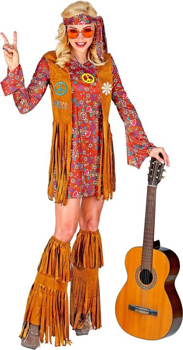 Actual product image Widmann HIPPIE (Kleid, Weste, Stirnband, Stiefelüberzieher mit Fransen), XL (XL)