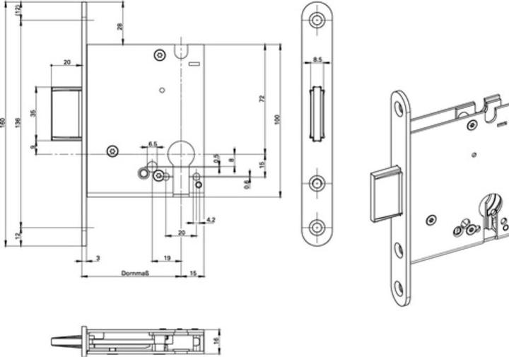 Actual product image BKS Mortice deadbolt lock 1308 PZ20/55 mm forend silver rounded (Mortise lock)