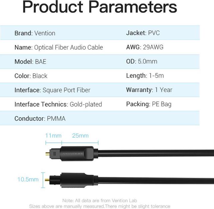 Energy Label Vention Optical Fiber Audio Cable (3 m, Optical)