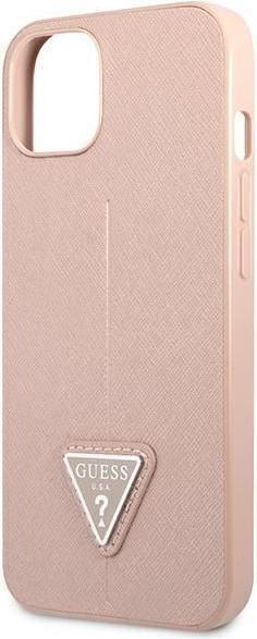 Actual product image Guess GUHCP13SPSATLP iPhone 13 mini 5.4 inch Pink/Pink Hard Case SaffianoTriangle Logo (Apple iPhone 13 mini)
