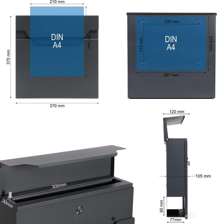 Actual product image XPOtool Letterbox Anthracite V61 with Newspaper Compartment and Soft Close Lockable Wall Postbox Mail Box