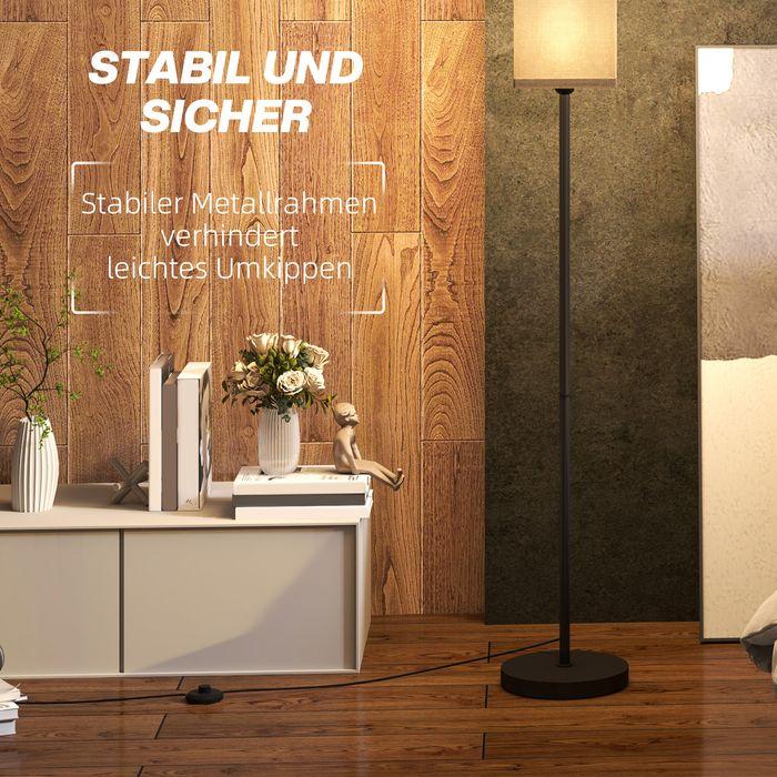 Produktbild Swisshandel24 Moderne Stehlampe mit Kunstleinen-Schirm, Fussschalter, für Wohnzimmer Schwarz (E27)