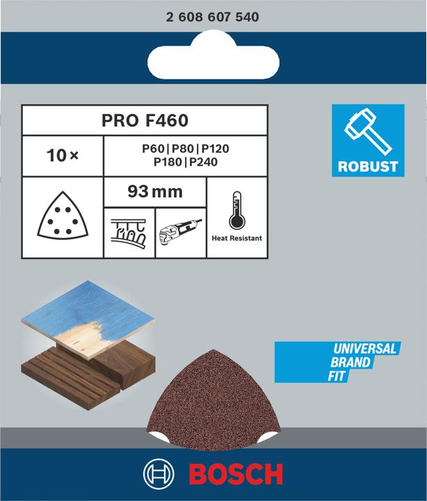 Immagine prodotto Bosch Zubehör Foglio abrasivo PRO F460, 93 x 93 mm, G60, G80, G120, G180, G240, 5 pezzi. (60, 80, 100, 120, 180)