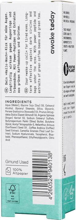 Nährwerte und Zutaten Nø Cosmetics Awake Today (Crème, 15 ml, Tag, Tag + Nacht)