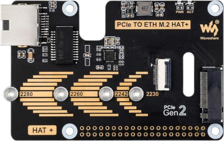 Image du produit WaveShare PCIe vers Gigabit ETH et M.2 HAT+ pour Raspberry Pi 5