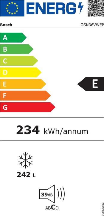Label énergétique Bosch Hausgeräte GSN36VWEP (Autonome, 242 l)