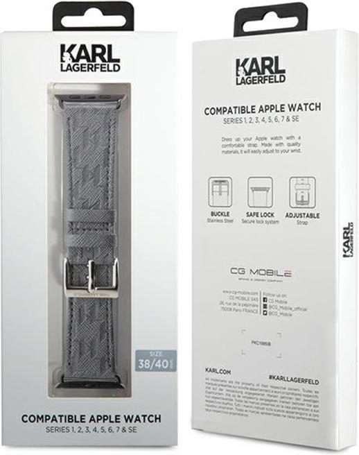 Immagine prodotto Karl Lagerfeld Pasek KLAWMSAKLHPG Apple Watch 38/40/41mm srebrny/cinturino argento Saffiano Monogram (38 mm, 40 mm, 41 mm, pelle saffiano, Apple Watch Series 1, Apple Watch Series 2, Apple Watch Series 3, Apple Watch Serie 4, Apple Watch Serie 5, Apple Watch Serie 6, Apple Watch Series 7, Apple Watch Series 8, Apple Watch Series 9, Apple Watch SE)