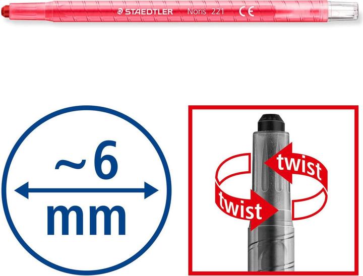 Actual product image Staedtler Noris 221 (e) (Pink, Yellow, Light blue, Light green, Peach, Orange, Blue, Red, Green, Black, Brown, Violet, 12 x)