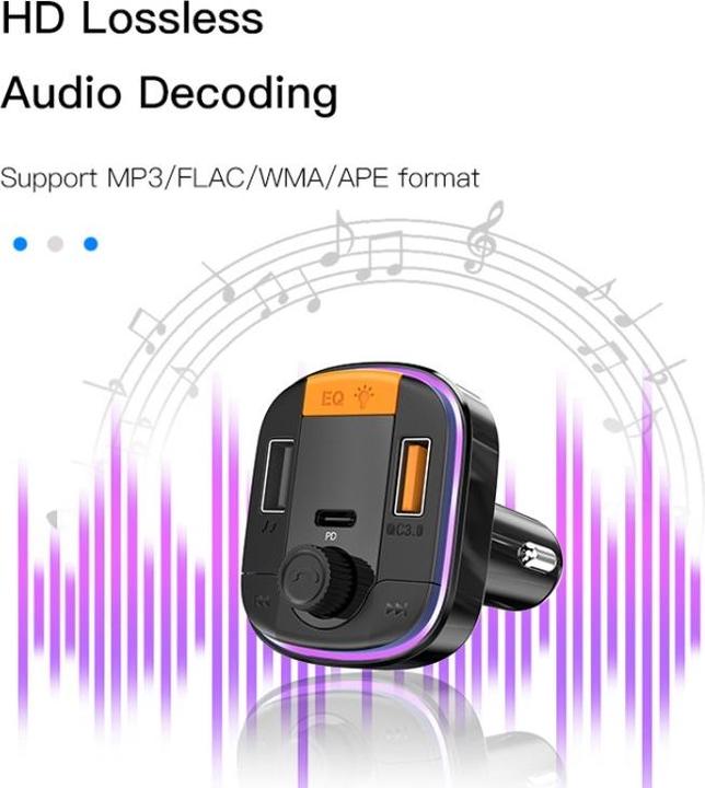 Actual product image Yesido Car charger USB Bluetooth Digital Display FM Black