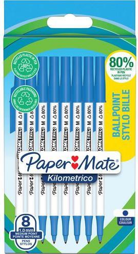 Actual product image Paper Mate Biros Kilometrico Reycled M Blue 8-pack blister (Blue, 8 x)