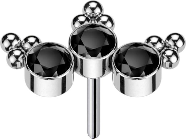 Produktbild Star Piercing Threadless silber dreiecks Kugeln drei Kristalle schwarz (Titan G23, ohne Messing)