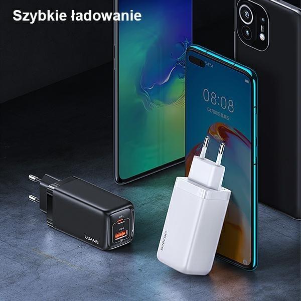 Actual product image Usams Ład. siec. 1xUSB-C+1xUSB T47 65W PD Fast Charging Super Si czarny/black CC153TC01 (US-CC153) (65 W)