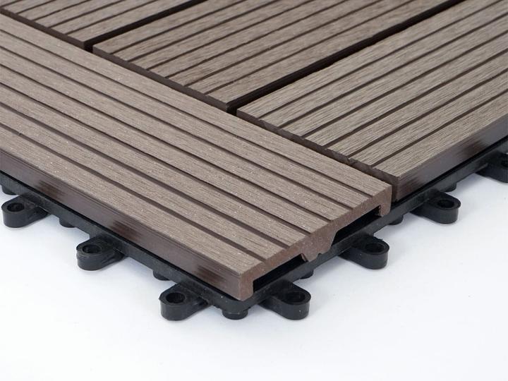 Produktbild Swisshandel24 WPC Bodenfliese Rhone, Holzoptik Balkon/Terrasse, 11x je 30x30cm = 1qm Basis, coffee versetzt (11 x, 30 x 30 cm)