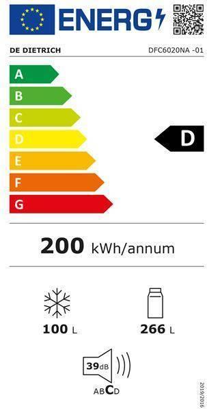 Energy Label De Dietrich Freestanding fridge-freezer DFC6020NA Front BlackSteel and black (366 l)