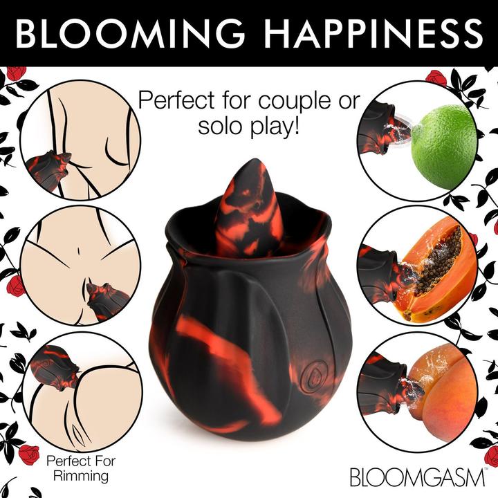 Actual product image Frisky BLOOMGASM - Black Kiss Rimming Rose Vibrator - Red/Black