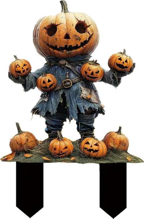 Actual product image Cbx Enchanting pumpkin head scarecrow 2D garden plug, Halloween decoration, autumn decoration