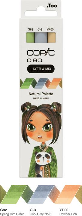 Actual product image Copic CIAO - Brand (G-82 Spring Dim Green, YR-00 Powder Pink, C-3 cool Gray No. 3, 6 mm, 3 x)