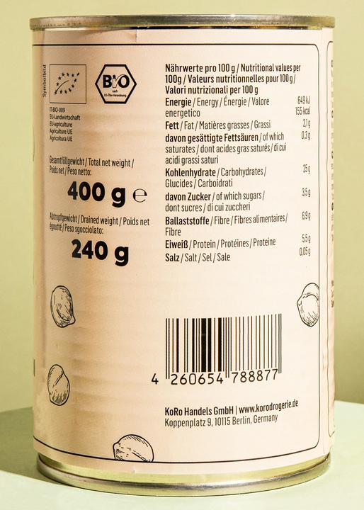 Nutritional values and ingredients KoRo Organic chickpeas ready to eat (2880 g)